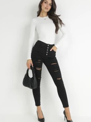 Czarne Jeansy Skinny na Guziki Arru