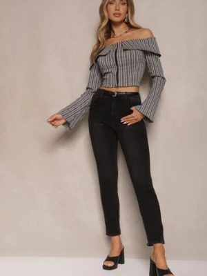 Czarne Jeansy Typu Skinny z Bawełną High Waist Mevule