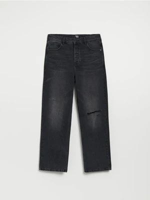Czarne jeansy wide leg z dziurami House