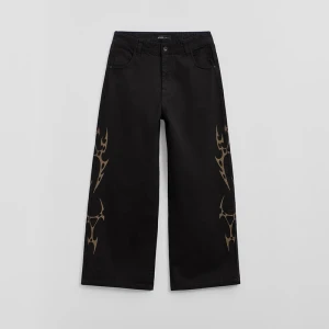 Czarne jeansy wide leg z nadrukiem w stylu tribal House