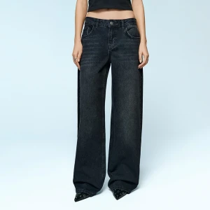 Czarne jeansy wide leg z niskim stanem House