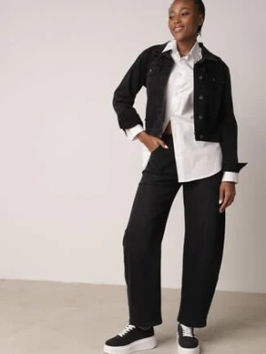 Czarne Jeansy z Bawełną o Kroju Barrel z Wysokim Stanem Nelimia