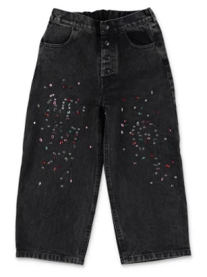 Czarne Jeansy z Ozdobnymi Strassami MM6 Maison Margiela