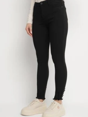 Czarne Jeansy z Wiskozą o Kroju Skinny z Przetarciami Taledis