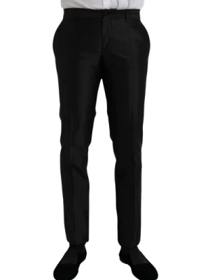 Czarne Jedwabne Spodnie Slim-Fit Dolce & Gabbana