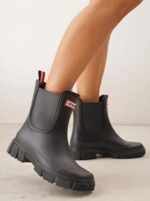 Czarne Kalosze o Fasonie Sztybletów na Podeszwie z Bieżnikiem Taylina rarlon