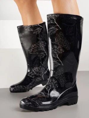 Czarne Kalosze o Klasycznym Fasonie z Motywem Roślinnym Talvanne bellamila