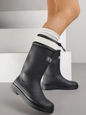 Czarne Kalosze Ozdobione Napisem ze Ściągaczem przy Cholewce Voslia