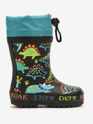 Czarne Kalosze w Dinozaury z Napisami Melavia wink