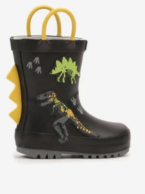 Czarne Kalosze ze Wzorem Dinozaurów i Aplikacją 3D Diobella wink