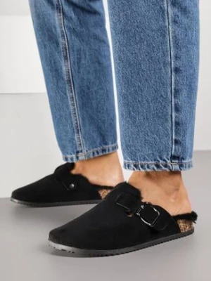 Czarne Kapcie Chodaki na Korkowej Podeszwie z Paskiem i Klamrą Aponella shoes