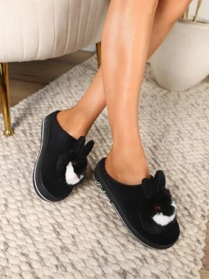 Czarne Kapcie na Grubej Podeszwie Pisces