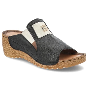 Czarne Klapki Armodo Stylowe Obuwie Damskie Na Koturnie