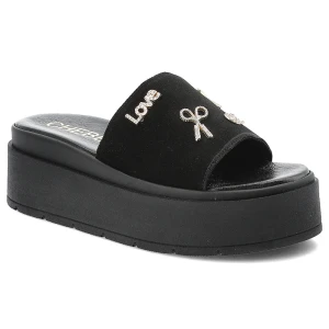 Czarne Klapki Chebello Modne Obuwie Damskie