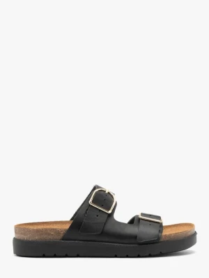 Czarne klapki damskie płaskie Ryłko