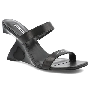 Czarne Klapki Karl Lagerfeld Obuwie Damskie Na Oryginalnym Obcasie