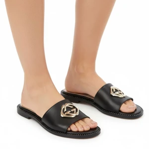 Czarne Klapki Lamanti Skórzane Buty Na Lato