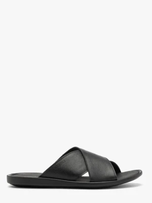 Czarne klapki męskie ze skóry licowej Ryłko