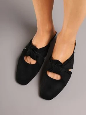 Czarne Klapki Mule Vices Zdobione Supłem Lavisse