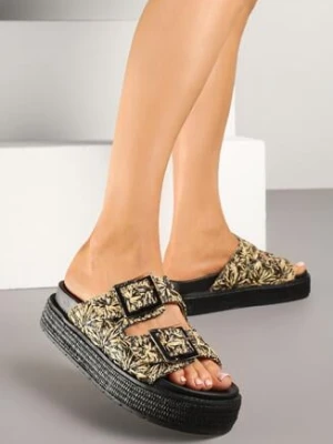 Czarne Klapki na Grubej Podeszwie Ozdobione Plecionką i Klamrami Ronella bellucci