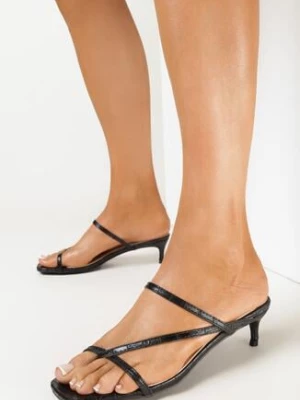Czarne Klapki na Niskiej Szpilce z Cienkimi Paseczkami Xandra