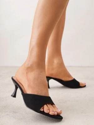 Czarne Klapki na Obcasie Kaczuszka z Odkrytym Noskiem Nadah mulanka