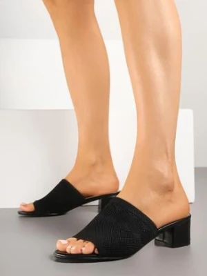 Czarne Klapki na Obcasie Vices w Stylu Boho Linisela