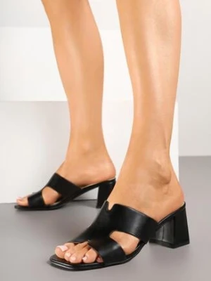 Czarne Klapki na Obcasie z Wycięciami Rosanira fashion belle