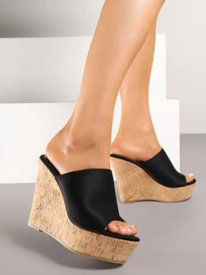 Czarne Klapki na Platformie i Koturnie Glesana ciaodeo