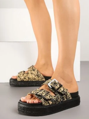 Czarne Klapki na Platformie z Plecionką Klamrami Ronarisa bellucci