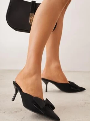 Czarne Klapki na Szpilce Typu Mule Ozdobione Kokardką Lorailea c&l fashion