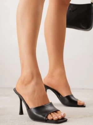 Czarne Klapki na Szpilce z Kwadratowym Noskiem Mellota mulanka