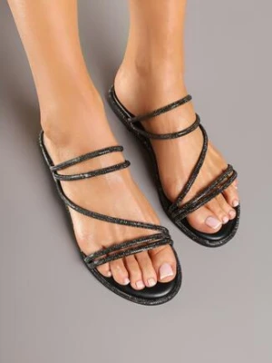 Czarne Klapki Ozdobione Cyrkoniami Ravsedi ciaodeo