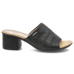 Czarne Klapki Rieker Eleganckie Obuwie Damskie