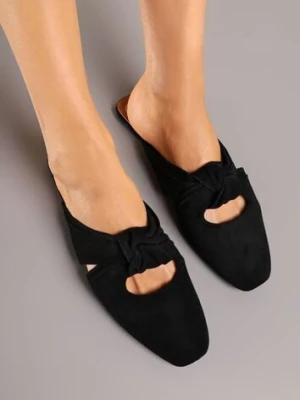 Czarne Klapki Vices Typu Mule z Ozdobnym Supłem Elitina