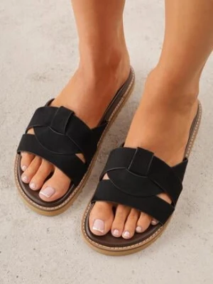 Czarne Klapki VICES z Przeplatanymi Paskami Anreene