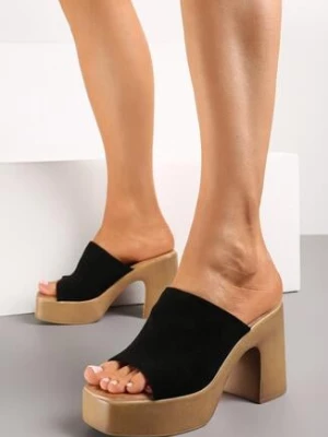 Czarne Klapki w stylu Chodaków z Kwadratowym Noskiem na Słupku Morwana