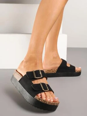 Czarne Klapki z Dwoma Paskami i Klamrami Caldisa seastar