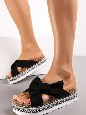 Czarne Klapki z Kokardką na Korkowej Ozdobnej Podeszwie Charind