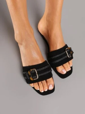 Czarne Klapki ze Ściętym Noskiem i Klamerką Halorine mellisa