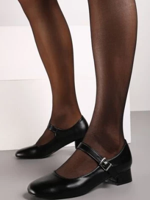 Czarne Klasyczne Czółenka Zdobione Paskiem i Sprzączką na Niskim Obcasie Vittia