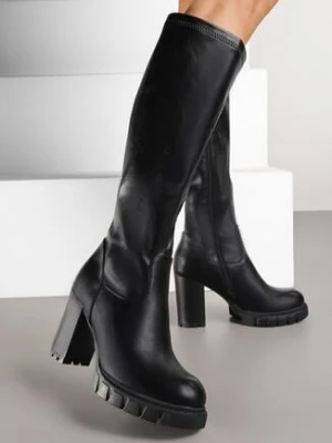 Czarne Klasyczne Kozaki na Słupkowym Obcasie z Dopasowaną Cholewką Lattinea ideal