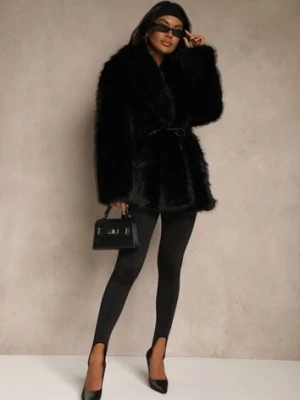 Czarne Klasyczne Legginsy High Waist z Zapiętkami i Ociepleniem Serafeia