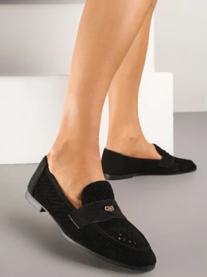 Czarne Klasyczne Mokasyny z Ażurową Cholewką Neovellea ideal