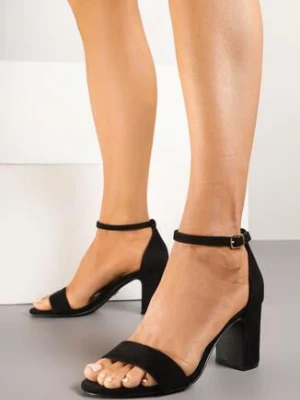 Czarne Klasyczne Sandały Vices z Imitacji Zamszu na Słupku Sonitha