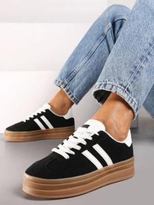 Czarne Klasyczne Sneakersy na Niewysokiej Platformie Terilee