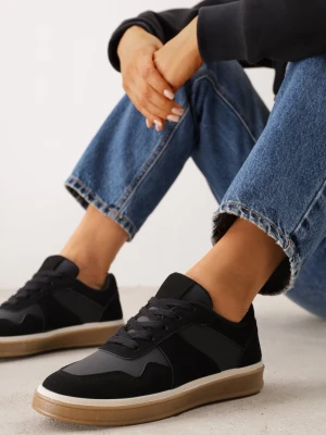 Czarne Klasyczne Sneakersy VICES ze Wstawkami o Fakturze Nubuku Kalianna