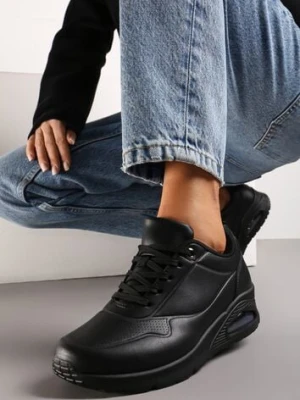 Czarne Klasyczne Sneakersy z Amortyzowaną Podeszwą i Perforacją Faunama