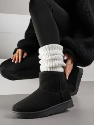 Czarne Klasyczne Śniegowce Wsuwane z Imitacji Zamszu Atuvitte