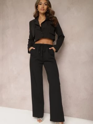 Czarne Klasyczne Spodnie z Gumką w Pasie i Sznurkiem Celarstia lily rose